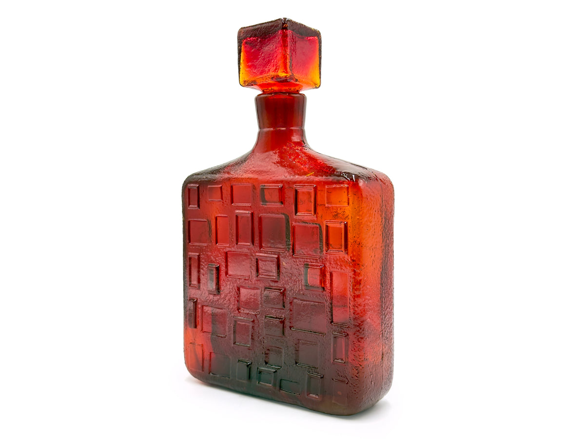 Decantador/botella cuadrado "Brutalist" de 30 cm, color naranja amberina | Fabricado en Empoli, Italia *¡UN HALLAZGO RARA!* 