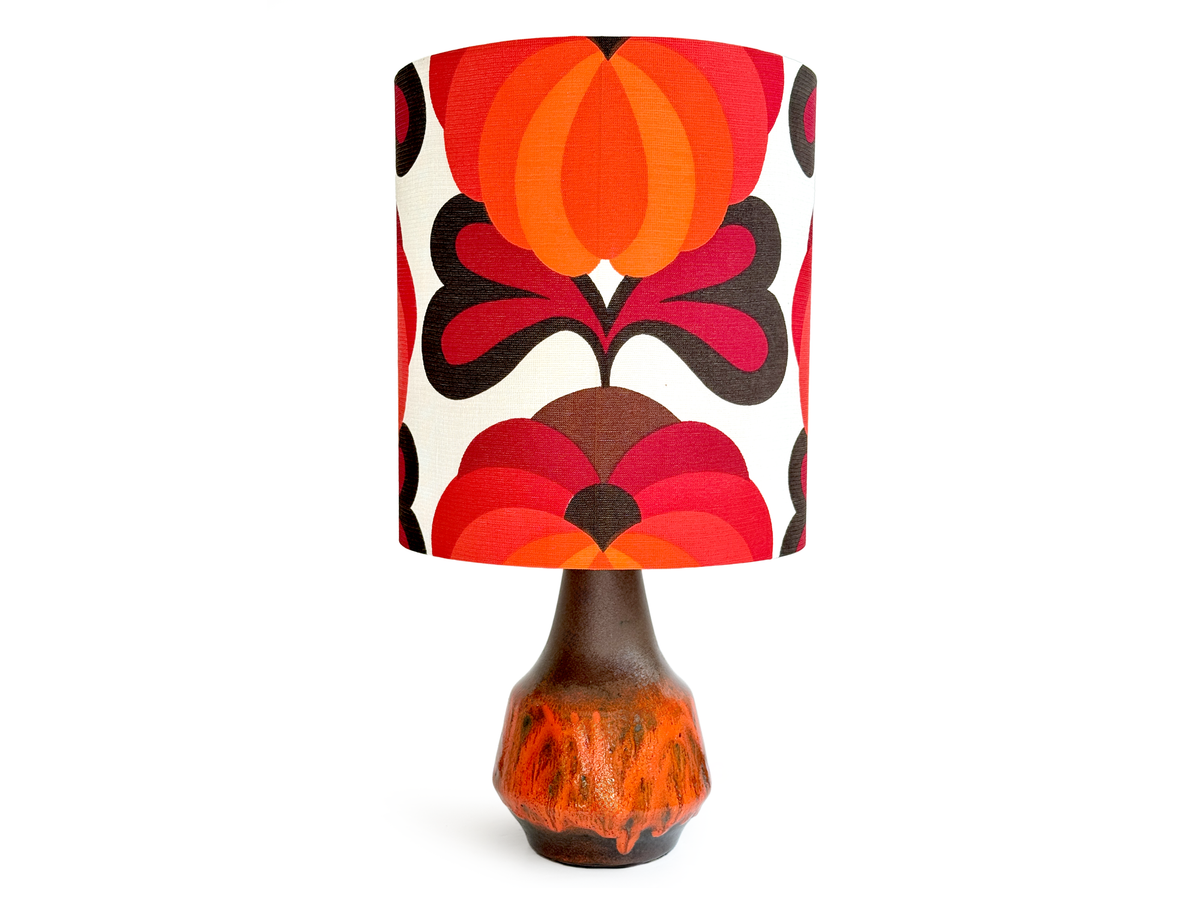 Lámpara de mesa de cerámica de 58 cm en marrón/naranja, con pantalla hecha a mano (tela vintage)
