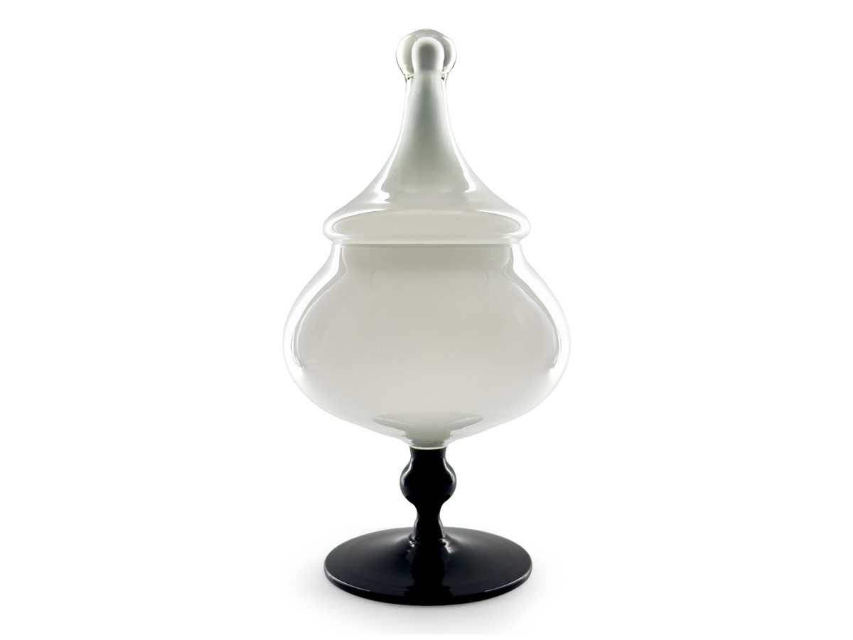 Glass 10.5" Apothecary Jar / Candy Dish, in Black/White | Made in Empoli, Italy