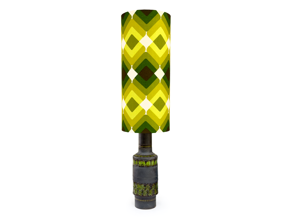 Bitossi (Italy) 'Genovese' in Green/Black, XL 40" Table Lamp, with Hand-Made Lampshade (Vintage Fabric) *RARE FIND*