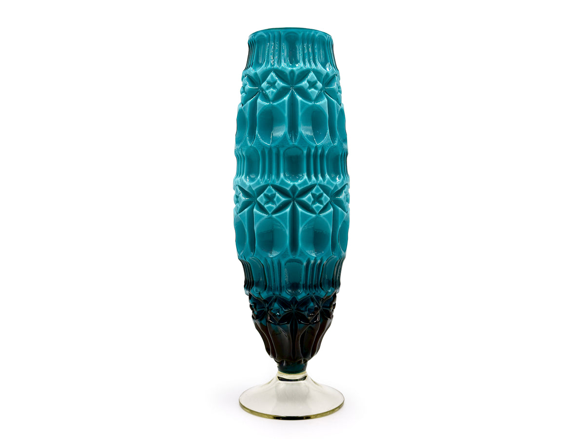 Jarrón Tiki de 38 cm de vidrio revestido, color verde oliva oscuro | Fabricado en Empoli, Italia. *HALLAZGO RARO*