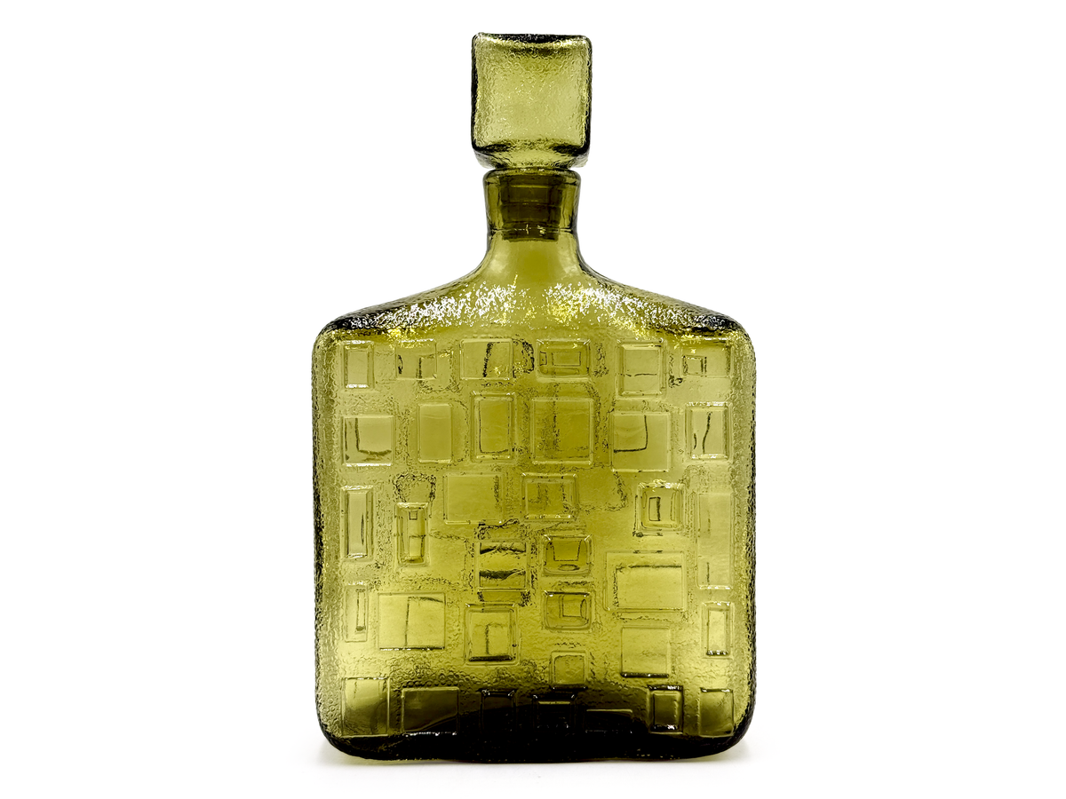 Carafe/bouteille carrée « Brutalist » de 30,5 cm, vert olive | Fabriquée à Empoli, Italie