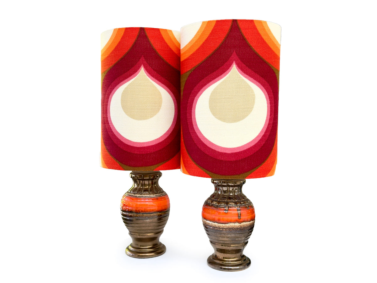 Lámparas de mesa grandes de 65 cm de Ellis Ceramics (Australia) en color caramelo/bronce [Juego de 2], con pantallas hechas a mano (tela vintage)