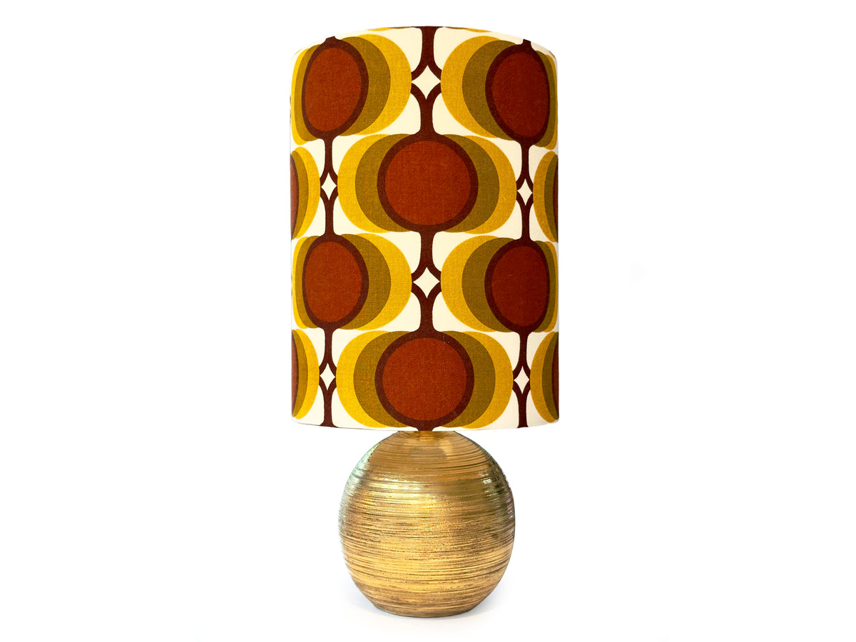 Bitossi (Italy) 'Pettinato' in Gold, 24.5" Table Lamp, with Hand-Made Lampshade (Vintage Fabric) *RARE FIND*