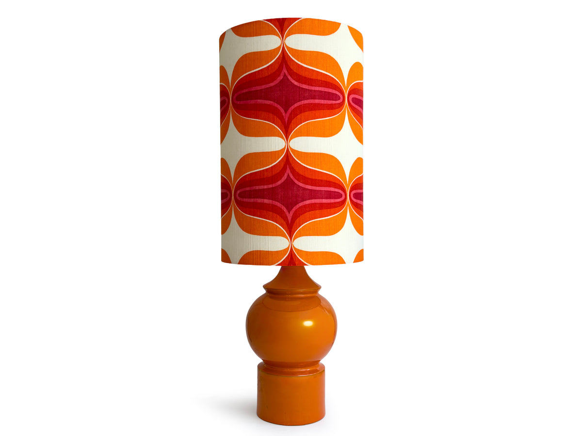 Bitossi (Italy) XXL 37" Table Lamp in Orange, with Hand-Made Lampshade (Vintage Fabric) *RARE FIND*