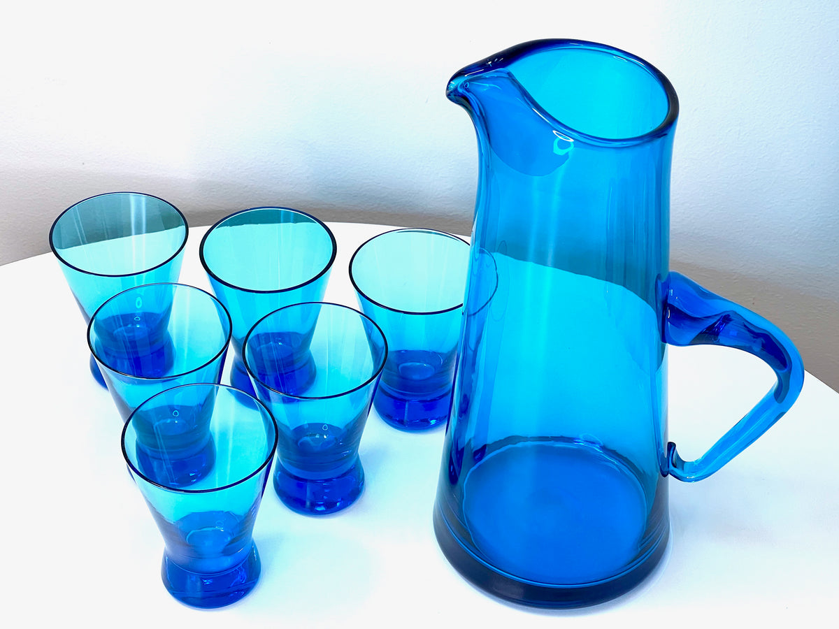 Astracolor (Poland) Cocktail Set - Pitcher plus x6 Tumbler Glasses, in Blue