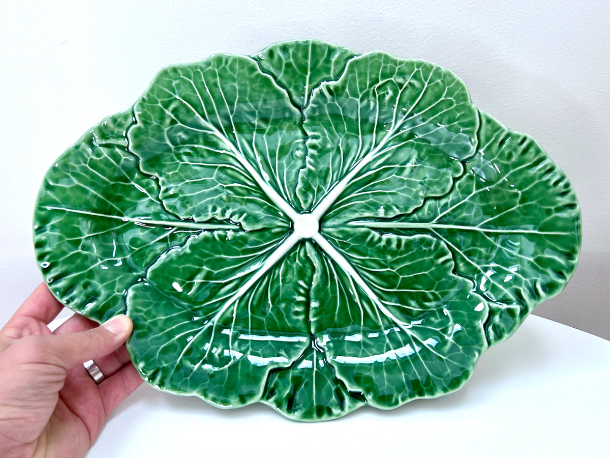 Bordallo Pinheiro (Portugal) 'Cabbage' in Green, Large 14.5" Oval Serving Platter