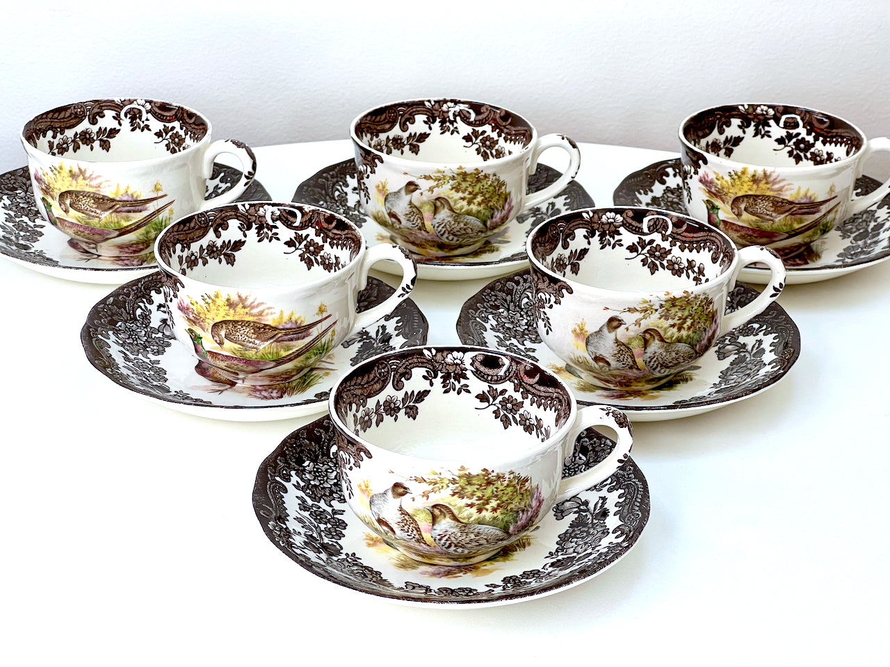 Palissy Pottery (England) 'Game Series Birds' Teacups and Saucers (s