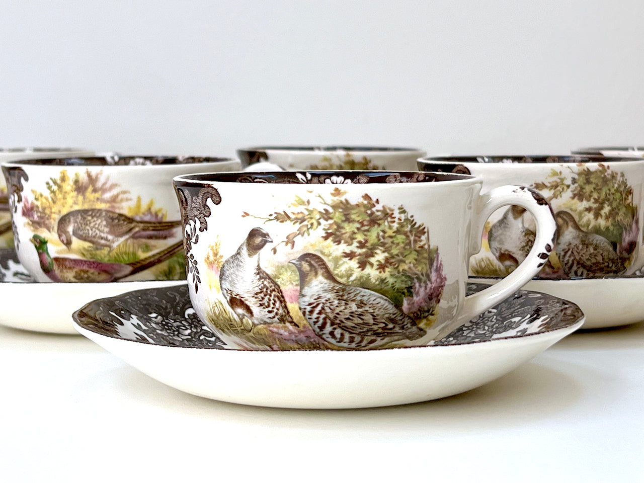Palissy Pottery (England) 'Game Series Birds' Teacups and Saucers (s